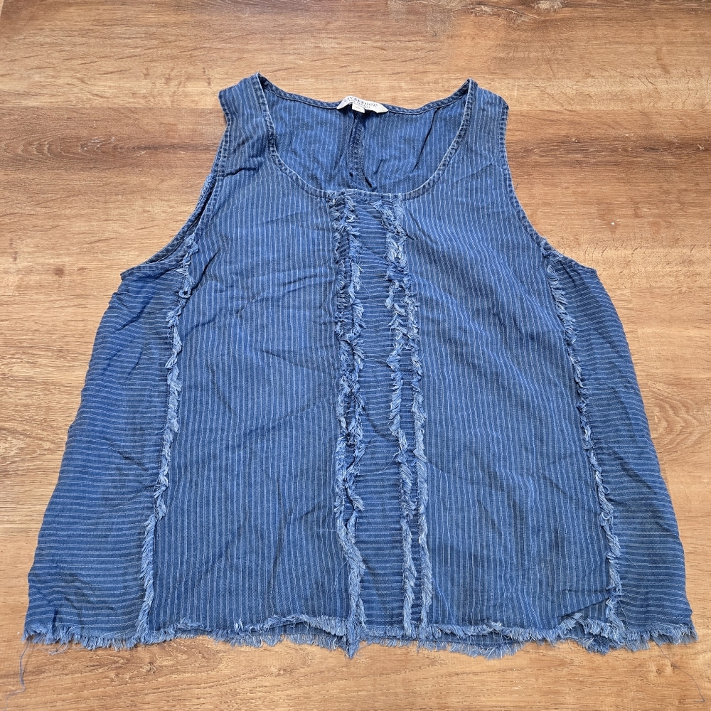 Liverpool Denim Blue Boho Frayed Tank Top Size Small